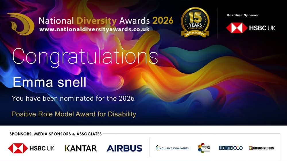 National Diversity Awards 2026 nomination for Emma Snell — Positive Role Model Award for Disability.